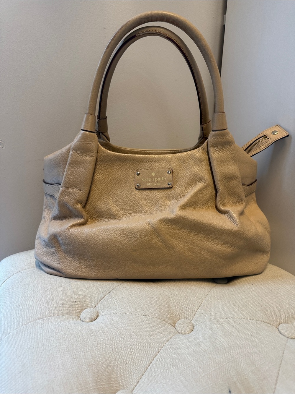 kate spade Tan Pebbled Leather Double-Handle Satchel